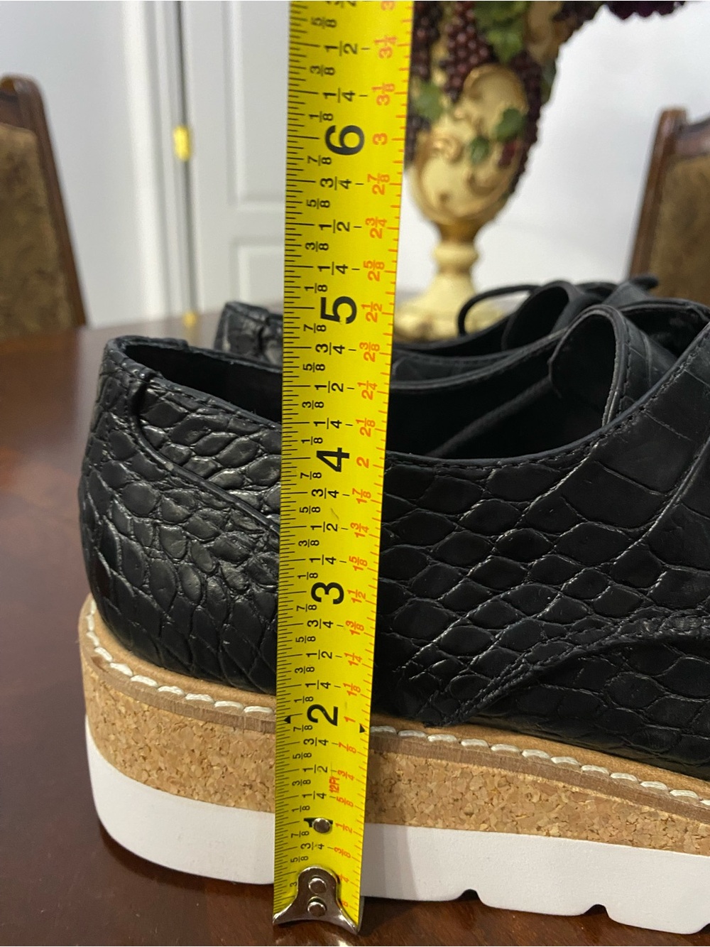 Steve Madden Black Croc-Embossed Lace-Up Platform Oxfords with White Sole - Picture 10 of 15